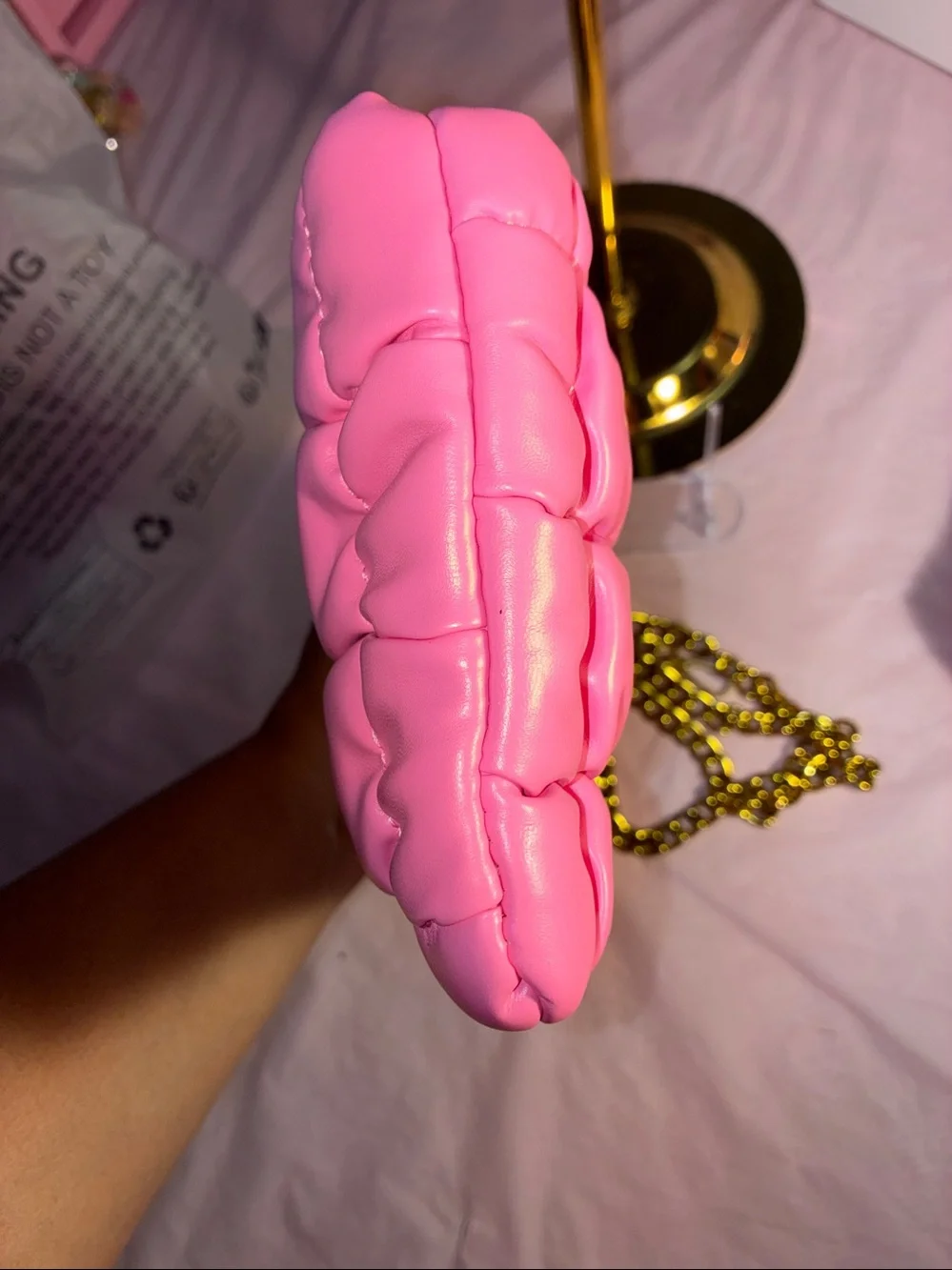 NWOT! Pink Quilted Wristlet Clutch with Gold Chain Strap